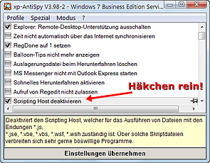xp-AntiSpy: Windows Scripting Host deaktivieren